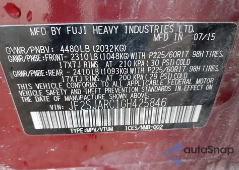 2016 Subaru Forester 2.5I Limited z USA, uszkodzony, nr VIN JF2SJARC1GH425846